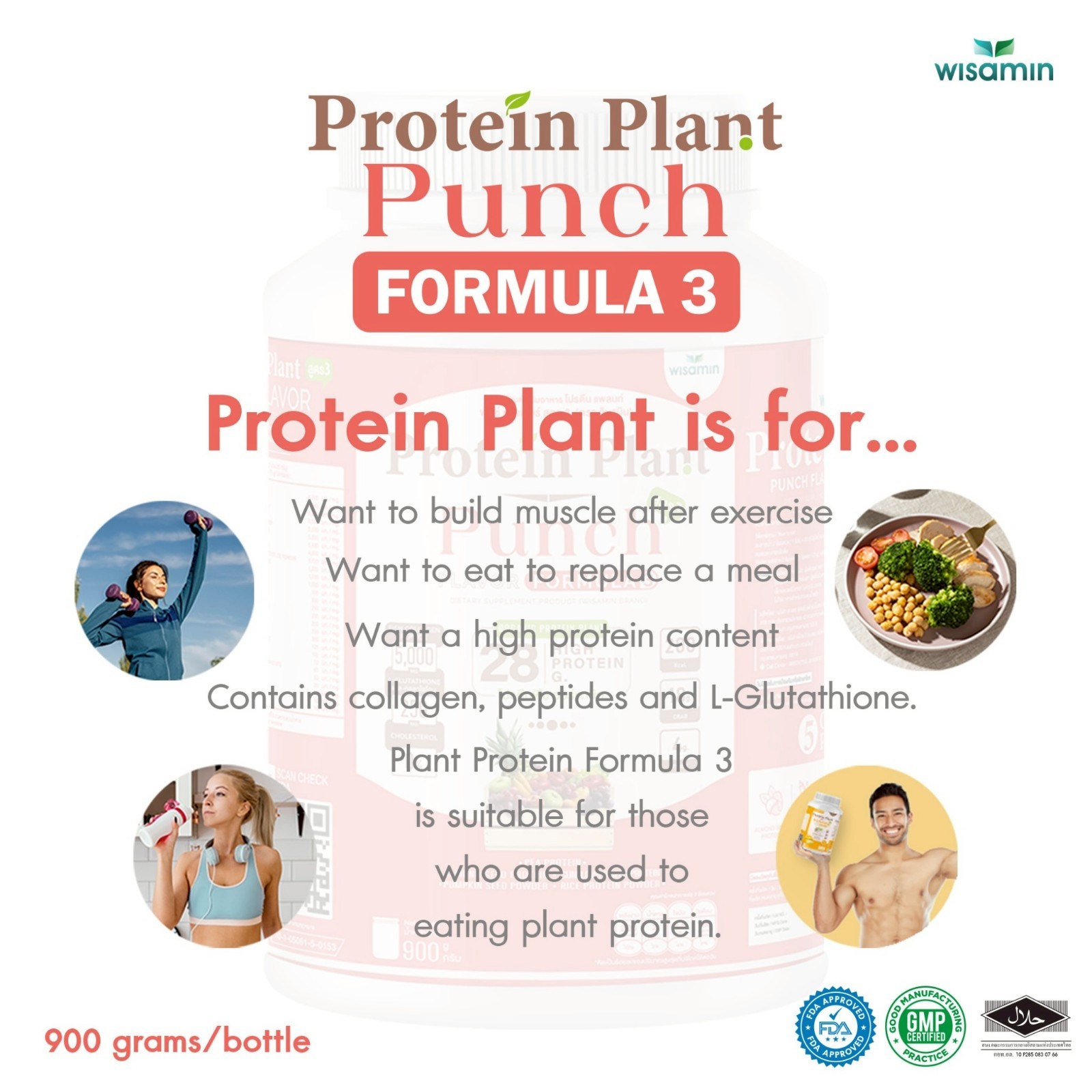 WISAMIN Plant Protein Punch Flavor F3 | 900g 2LB | Organic, Gluten-Free, Non-GMO