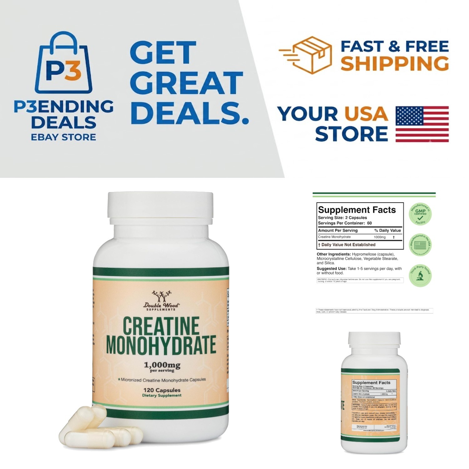 No Fillers Creatine Monohydrate Capsules – Performance Booster, 60 Servings