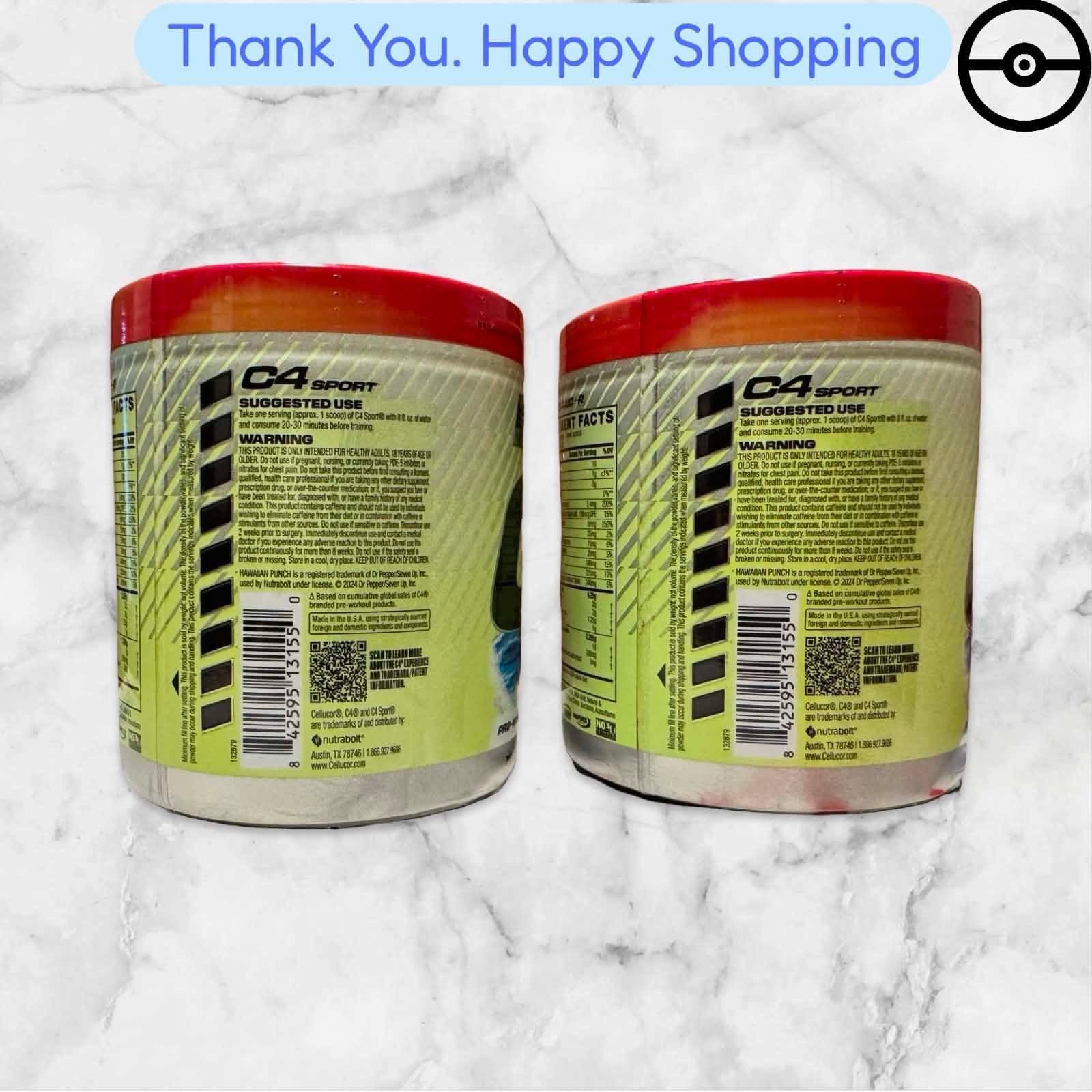 FOR 2 Cellucor C4 Sport Pre-Workout Hawaiian Punch Fruit Juicy Red 8.9 oz Each