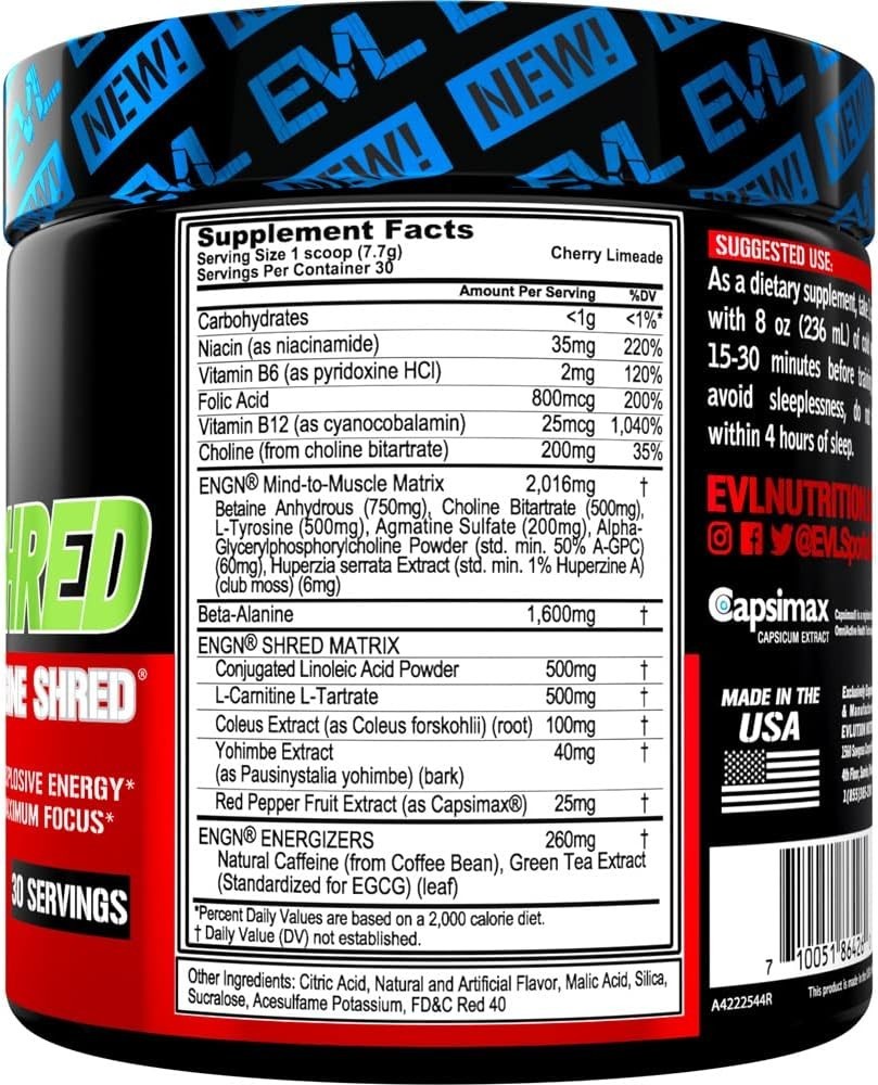 EVL Nutrition – ENGN Shred – Energy – Preworkout (30 Servings) ***CLUMPY***