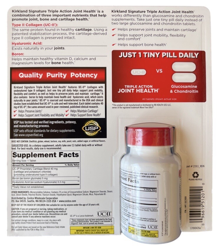 Kirkland Triple Action Joint Health Cartilage Bone Support,110 tablets