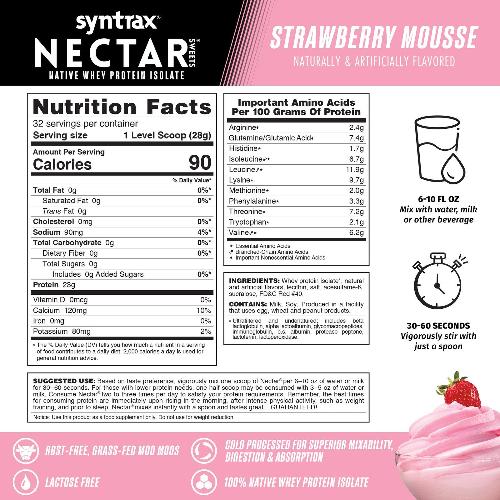 Syntrax Nutrition Nectar Sweets, Whey Protein Isolate, Strawberry Mousse, 2 lbs.