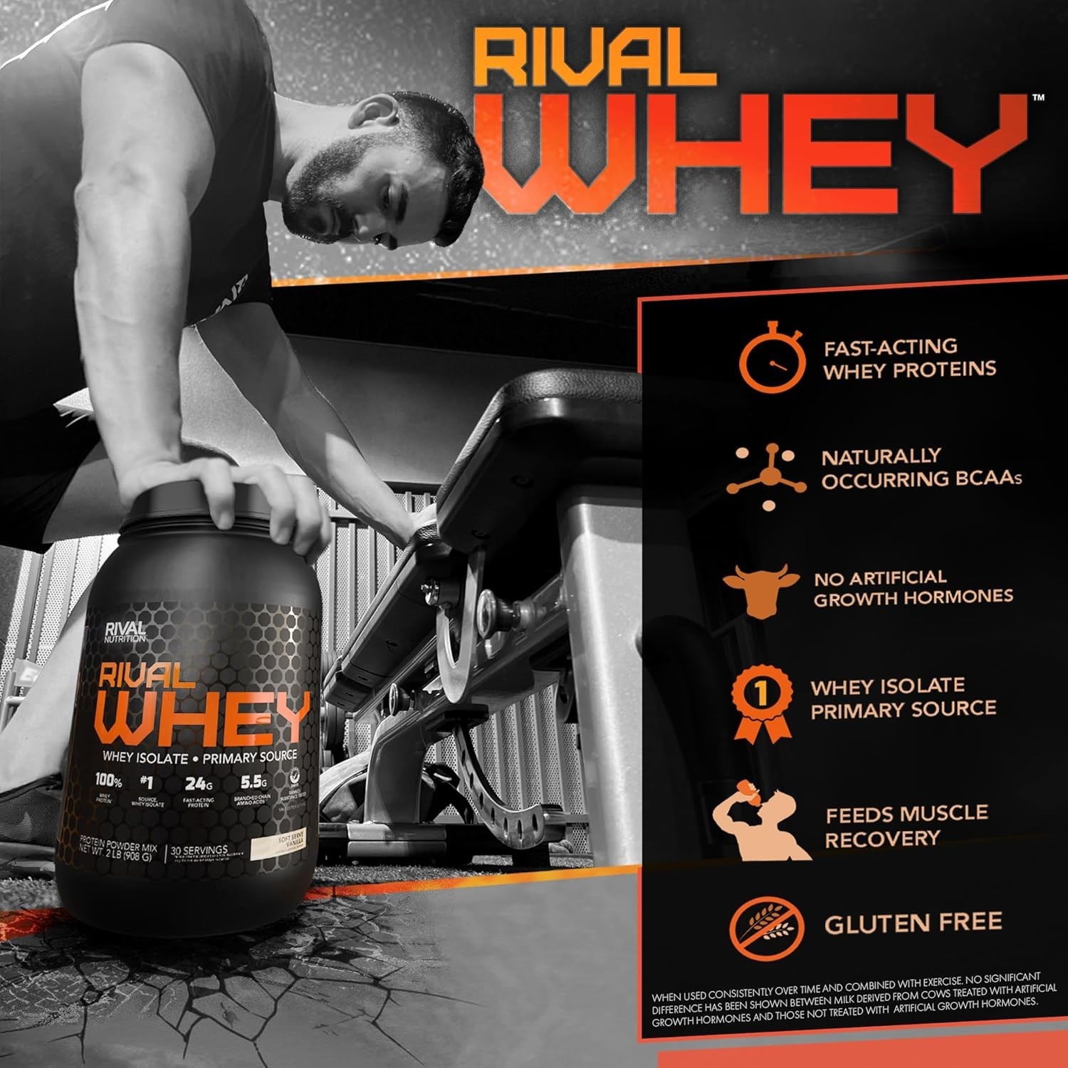 5lb Rival Whey Protein Powder – Instantized Rich Chocolate Flavor, Gluten-Free