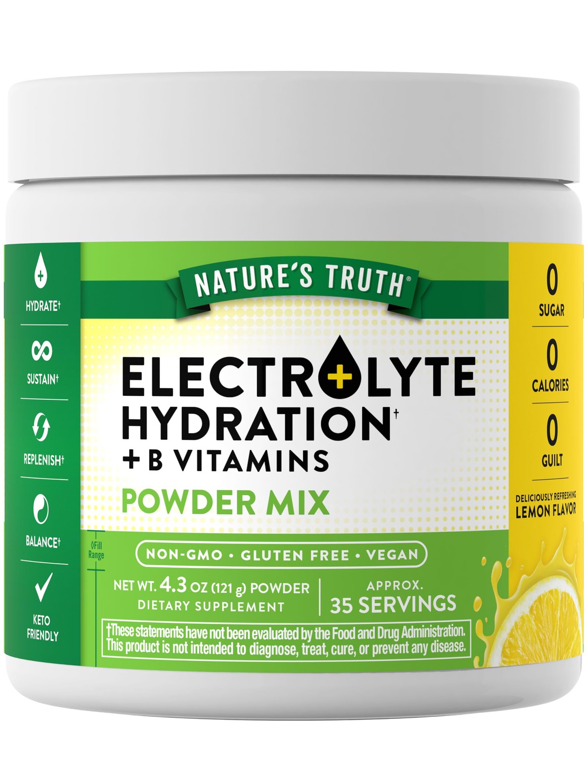 Nature’s Truth Electrolytes Powder | No Sugar | with B 4.3 Ounce (Pack of 1)