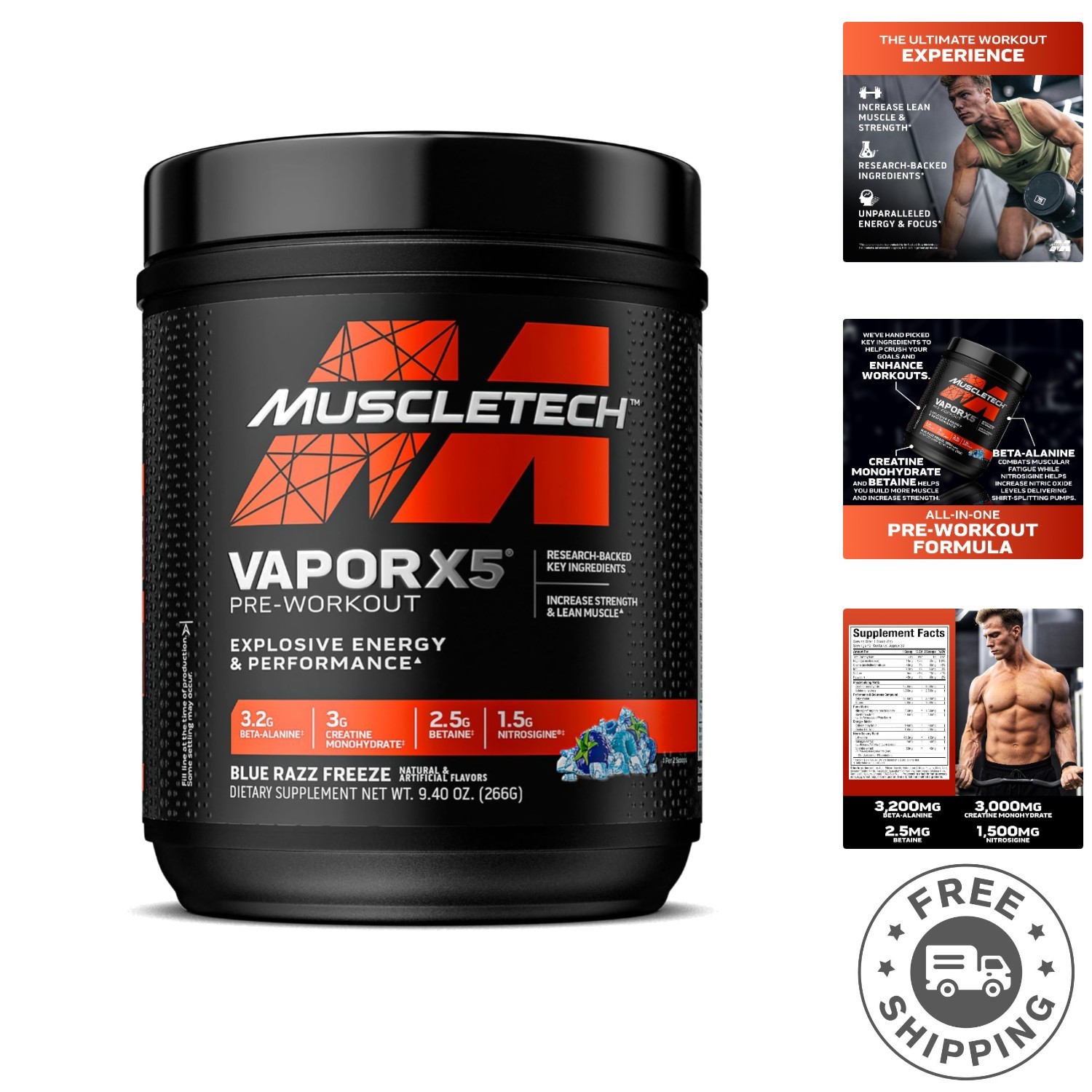 Vapor X5 Pre-Workout Powder – Blue Razz Freeze, 30 Servings for Explosive Energy