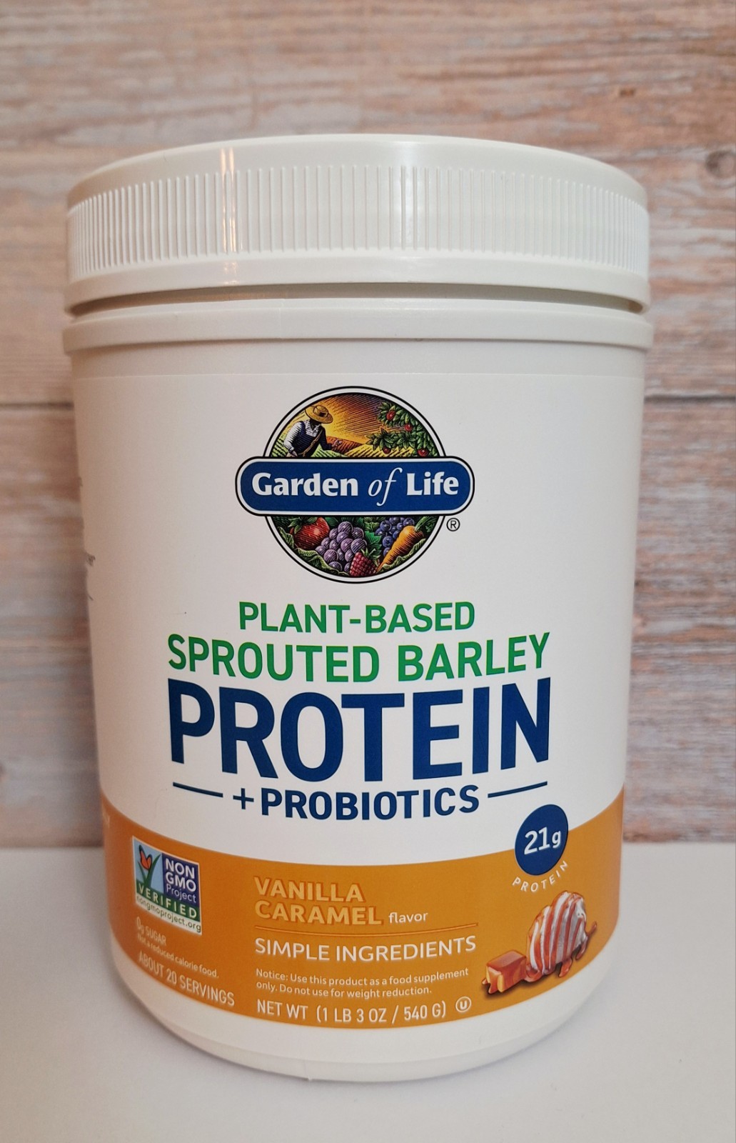 Garden of Life Barley Protein, Vanilla Caramel,Plant-based Non-GMO, 21g Protein.