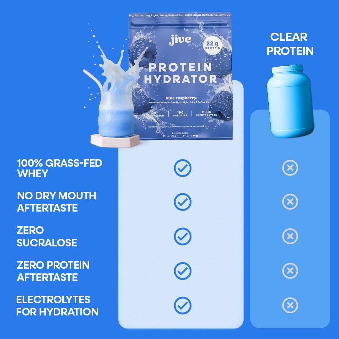 Jive Clear Protein Powder 22g GrassFed Whey Isolate, 25 Servings Blue Raspb…