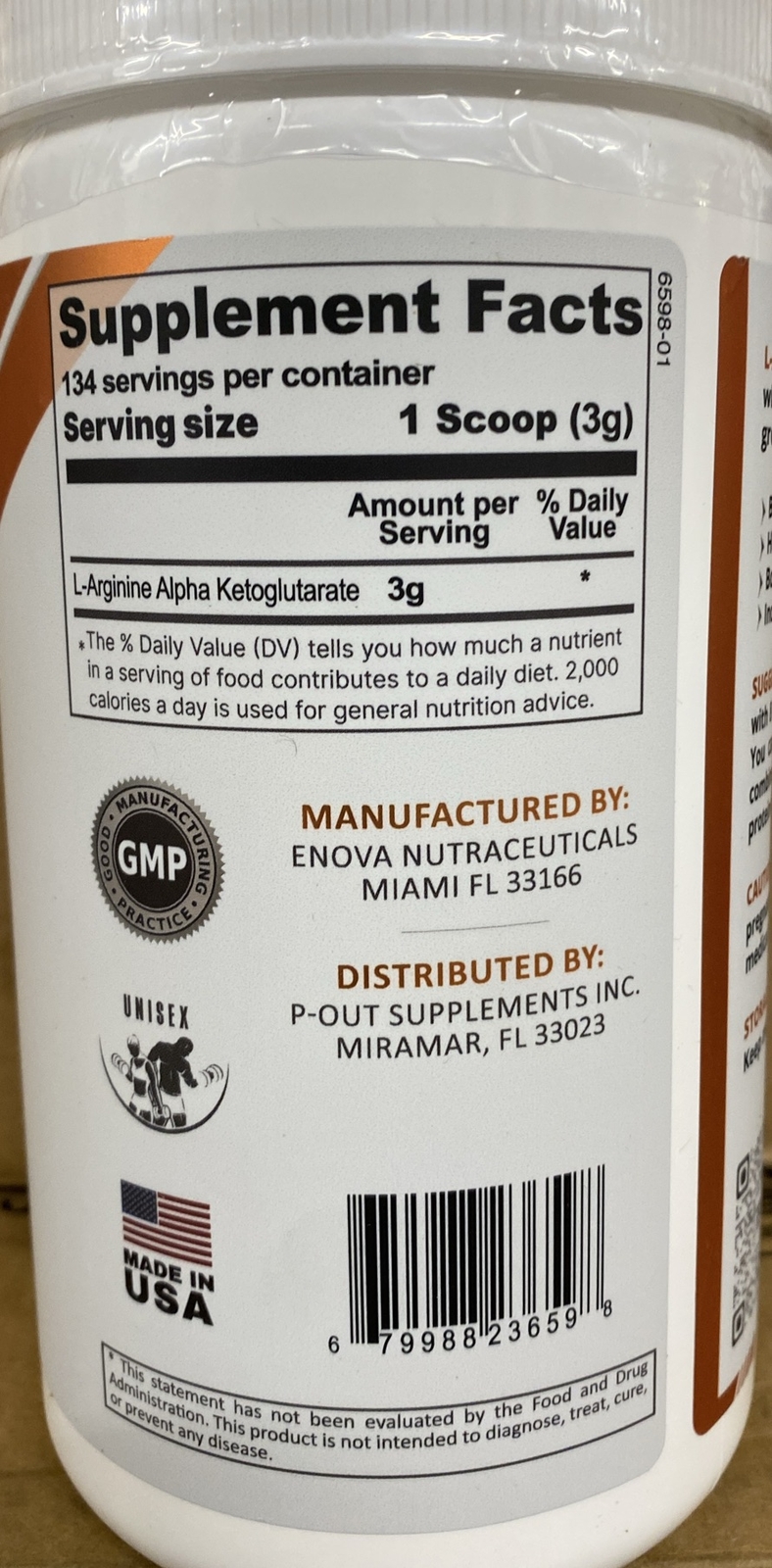 P-Out Performance Series L-Arginine 3000mg – 134 Servings, Made in USA NEW