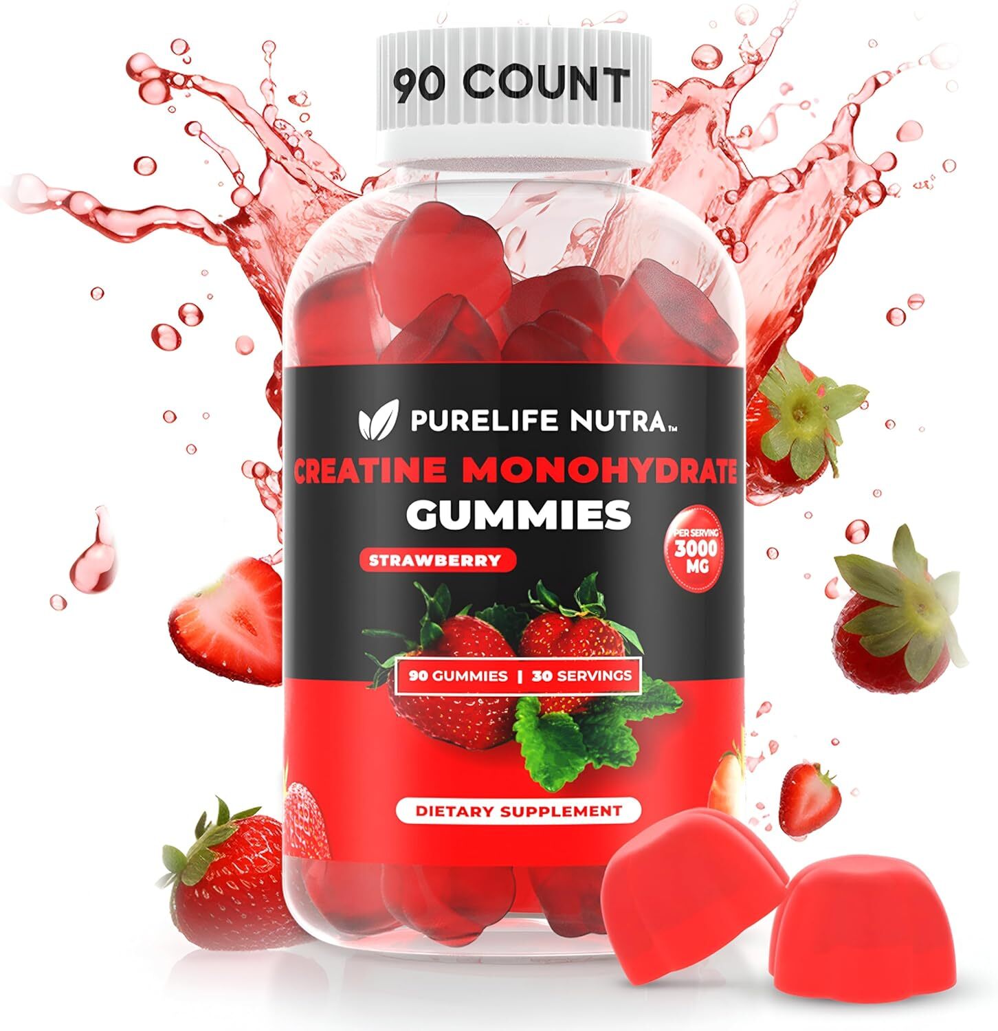 PURELIFE NUTRA Creatine Monohydrate, Strawberry flavored Gummies exp 10/26