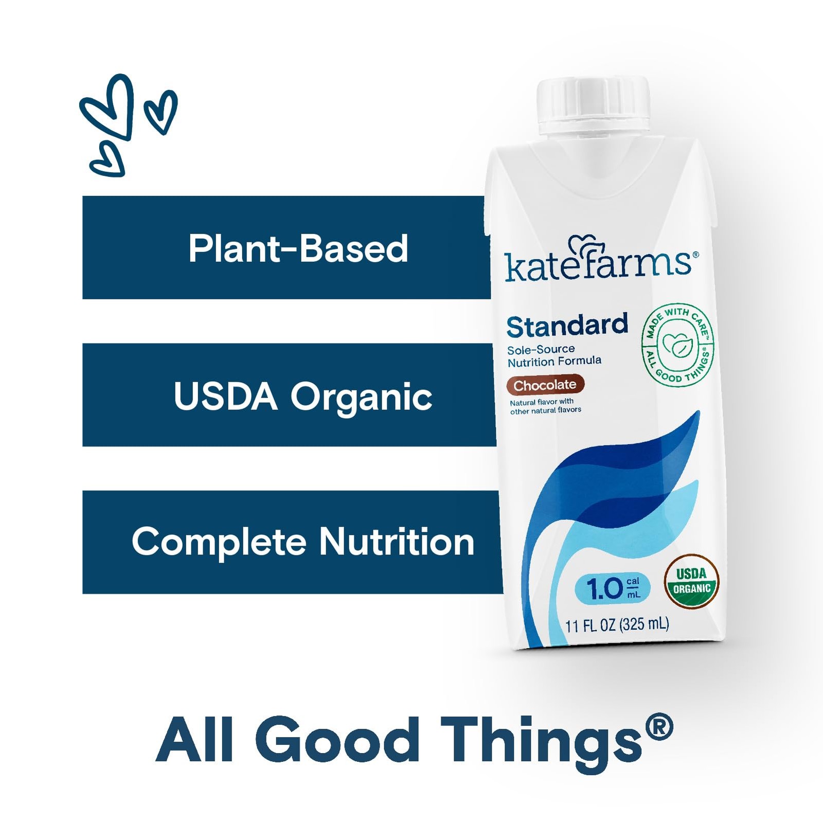 KATE FARMS Organic1.0 Chocolate Nutrition Shake, 16g 11 Fl Oz (Pack of 12)