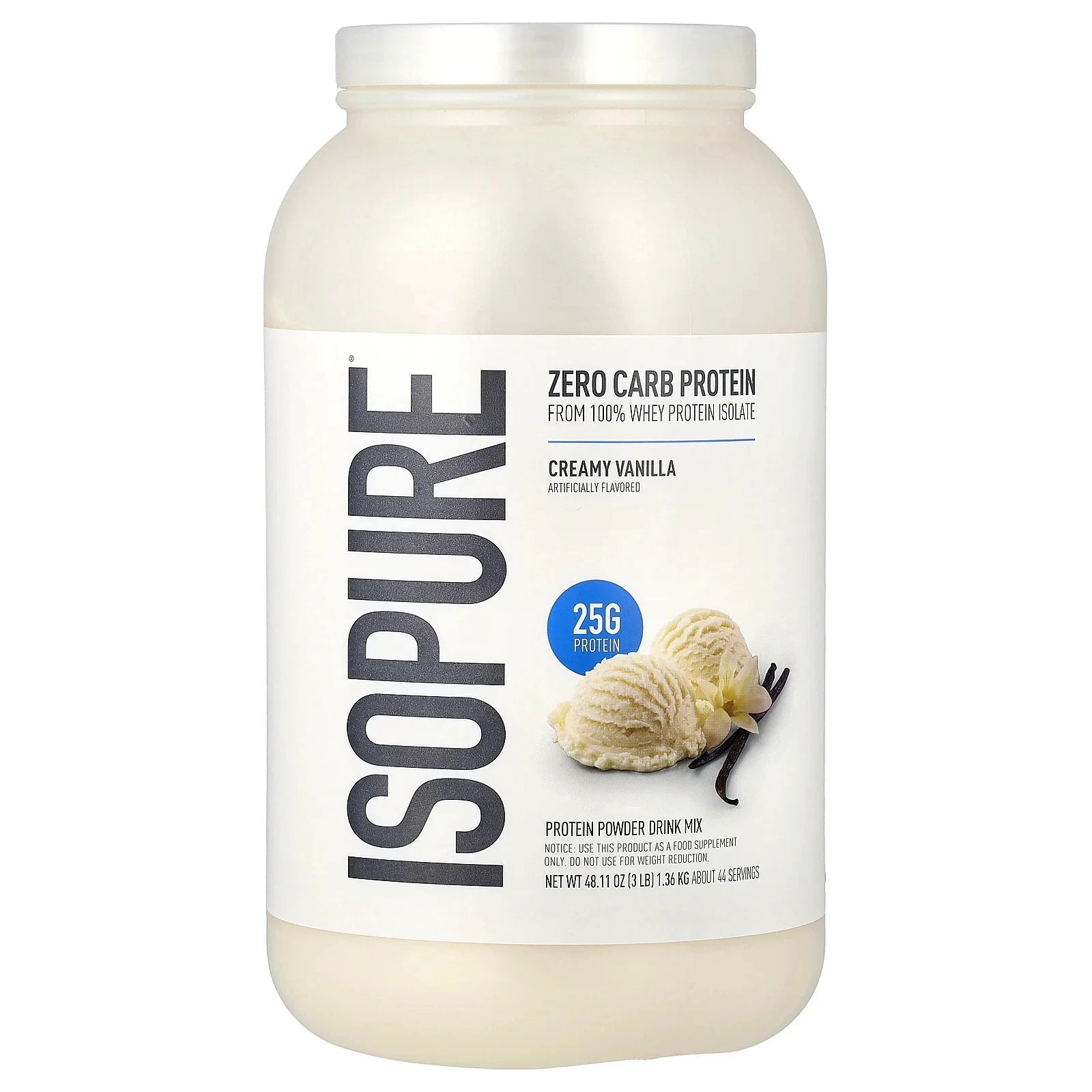 Zero Carb Protein Powder, Creamy Vanilla, 3 lb (1.36 kg) PACK OF 1