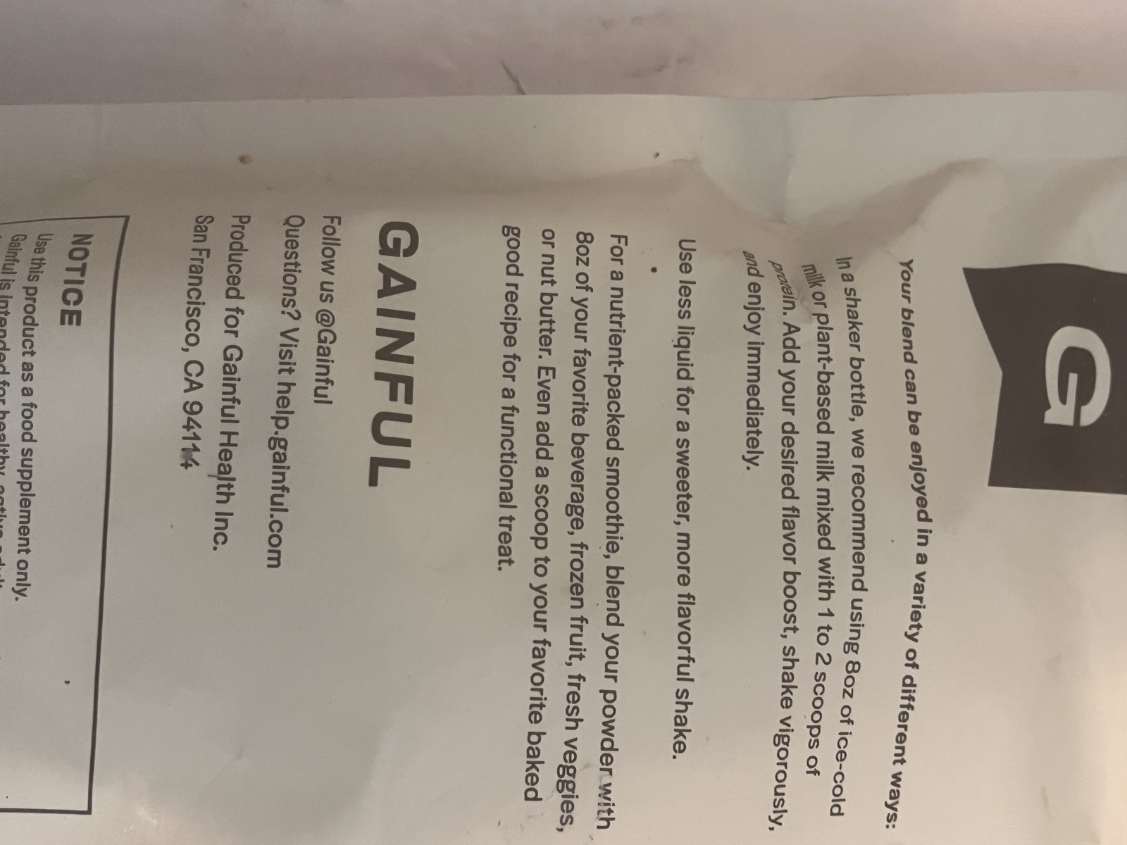 Gainful Bag of Pea Protein- single bag, Gluten Free, Sugar Free, Soy Free,