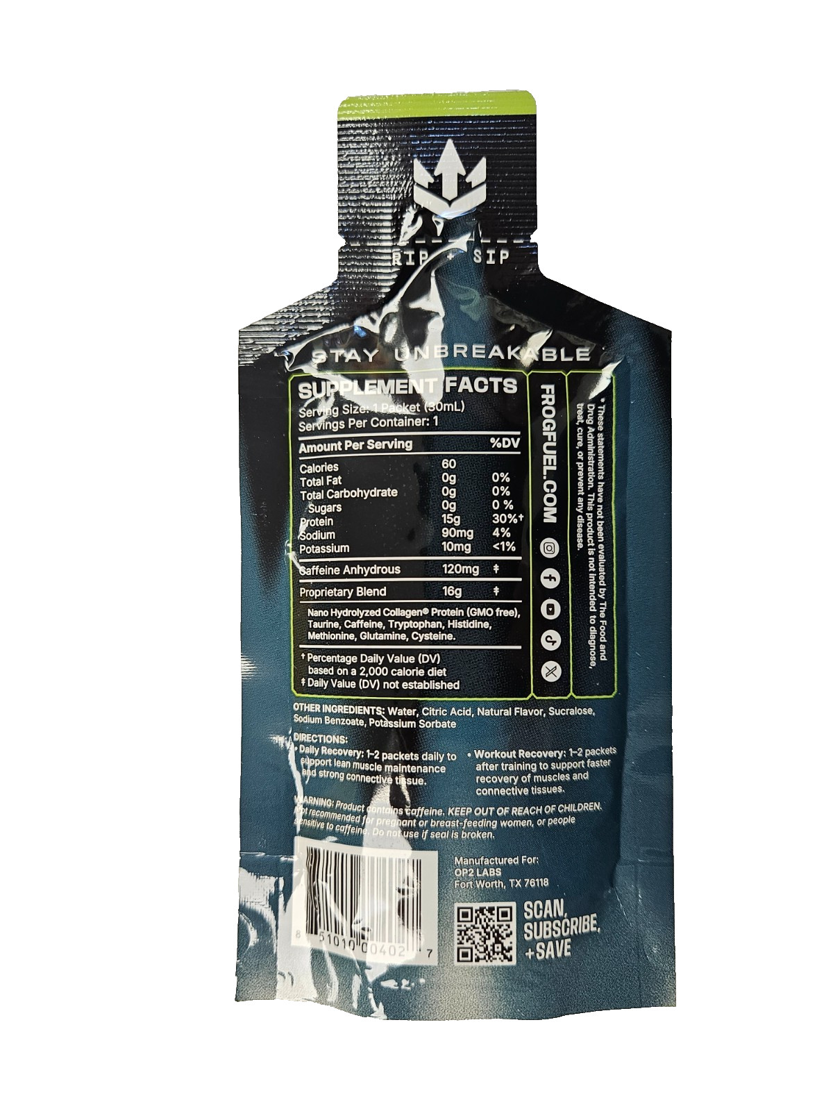 Frog Fuel YELLOW Power Protein Energized Shot ( 6 pouches ) ~