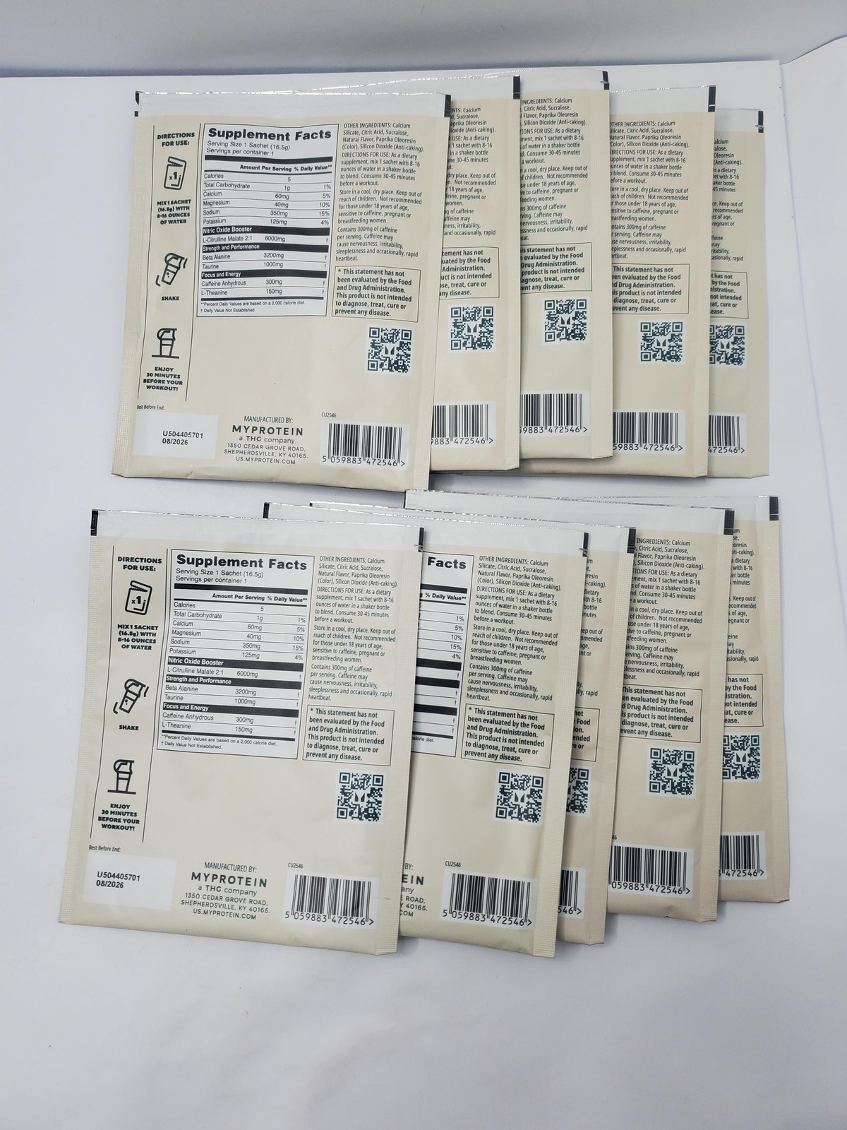 10pk Myprotein Origin Pre-Workout Orange Powder Sachets 0.6oz Exp 08/26