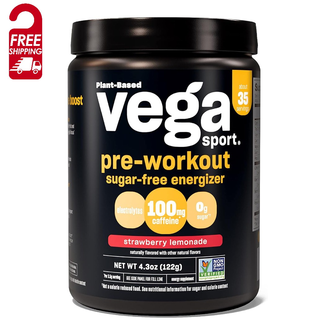 Vega Sport Sugar Free Pre Workout Powder Strawberry Lemonade Free Ship