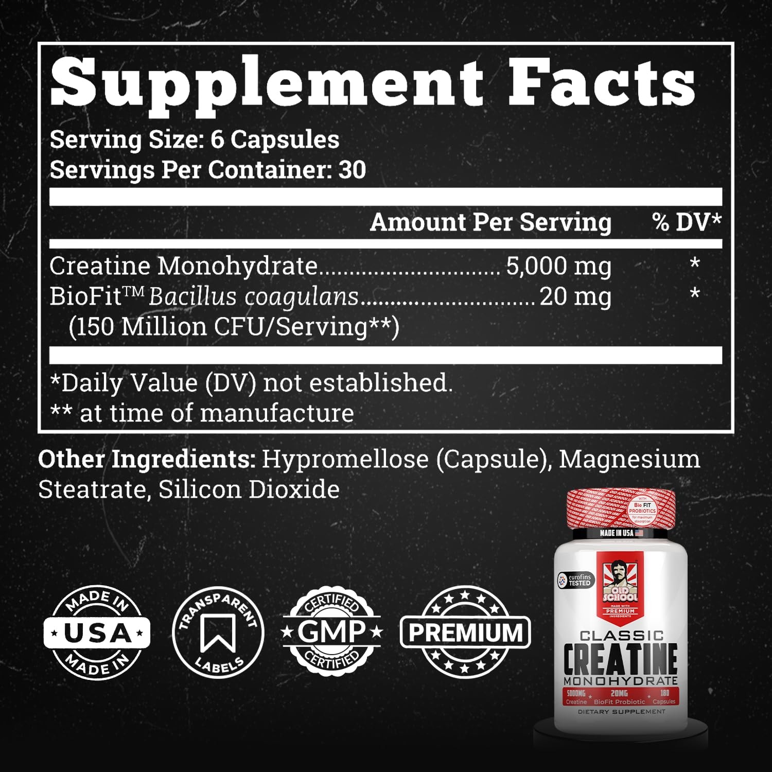 Old School Labs 5000mg Micronized Creatine 180 Count (Pack of 1), White