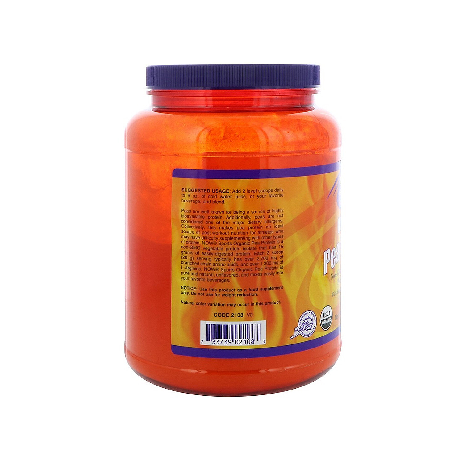 Now Foods Sports Organic Pea Protein Natural Unflavored, 1.5 Pounds