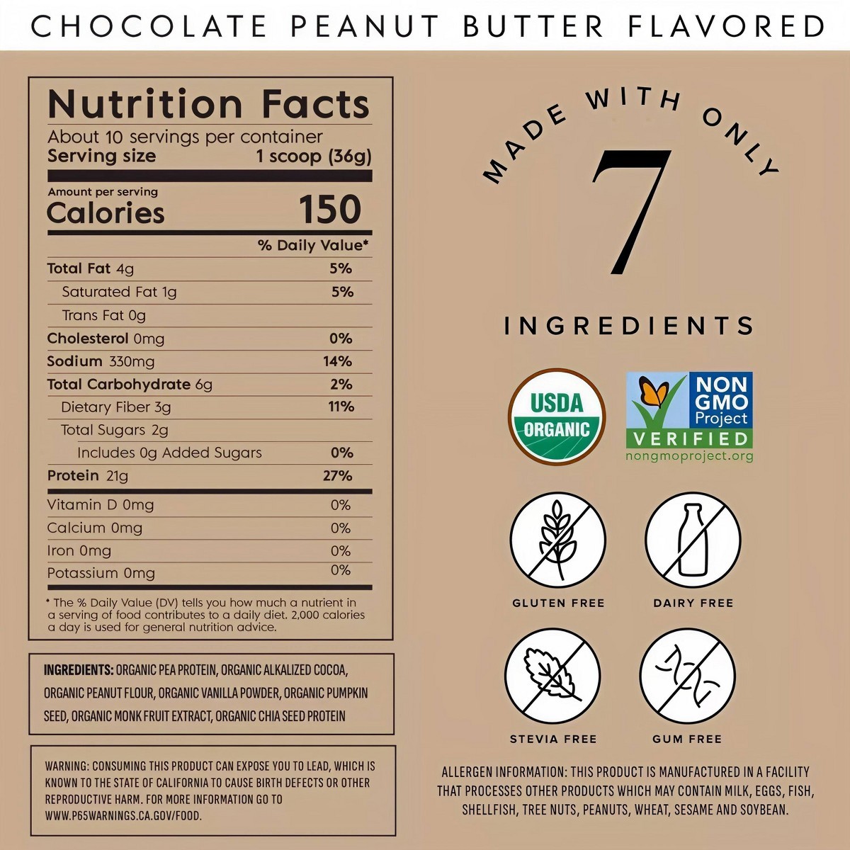 Truvani Organic Plant Based Vegan Powder – Chocolate Butter – 8.75oz/10 Servings