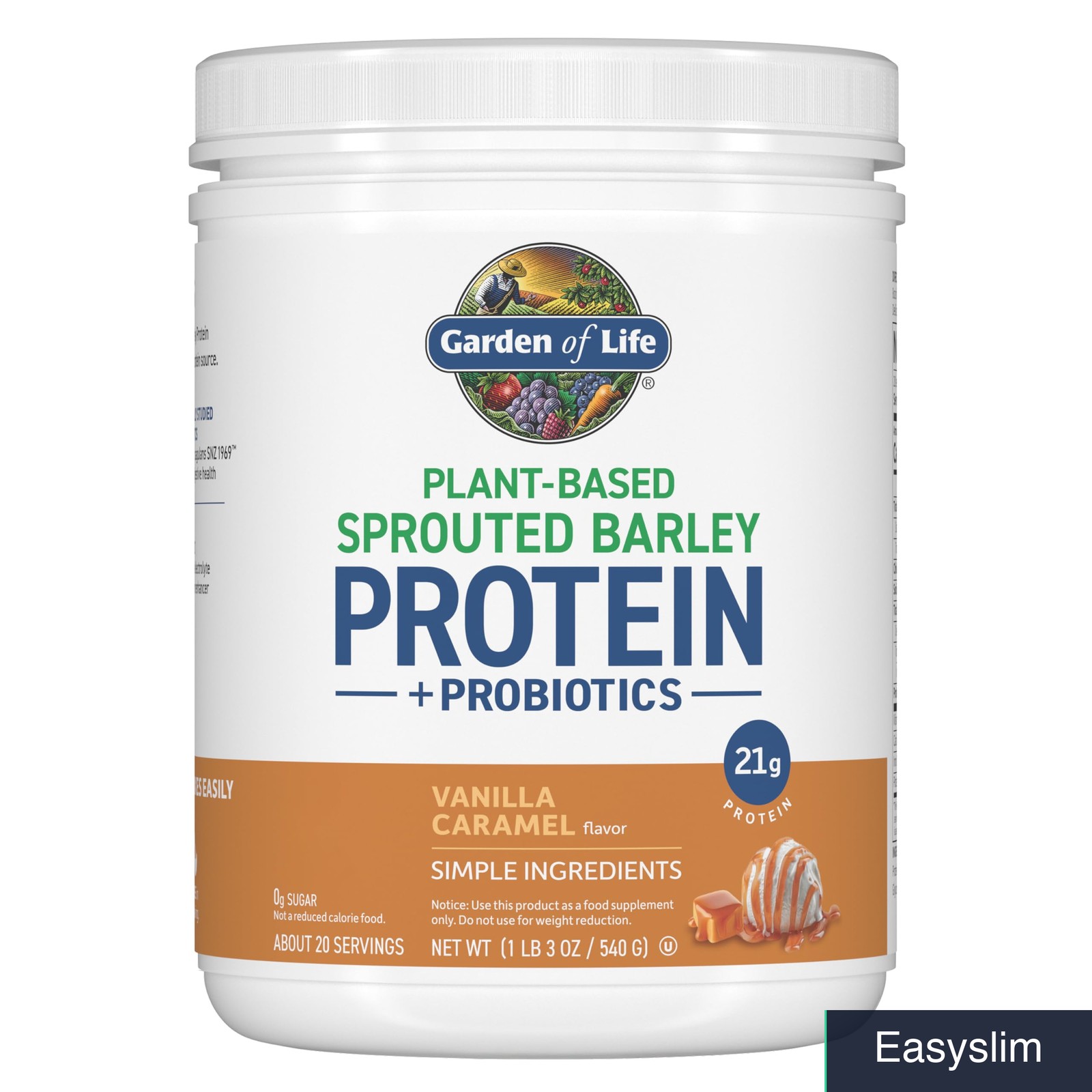 Plant-Based Sprouted Barley Protein Powder, Vanilla Caramel, 20 Servings