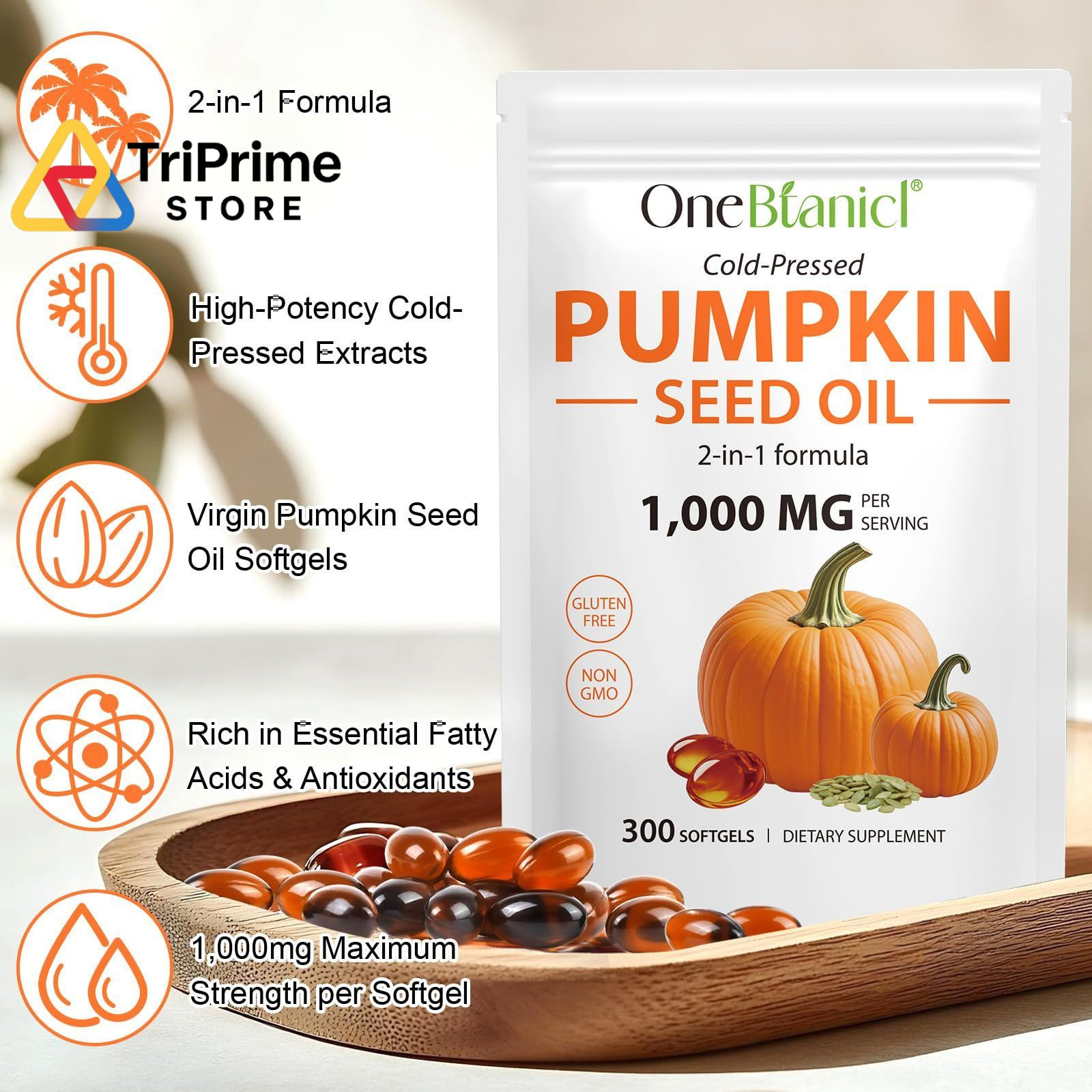Pumpkin Seed Oil with Saw Palmetto, 1000mg per Serving, 1 Count (Pack of 1)