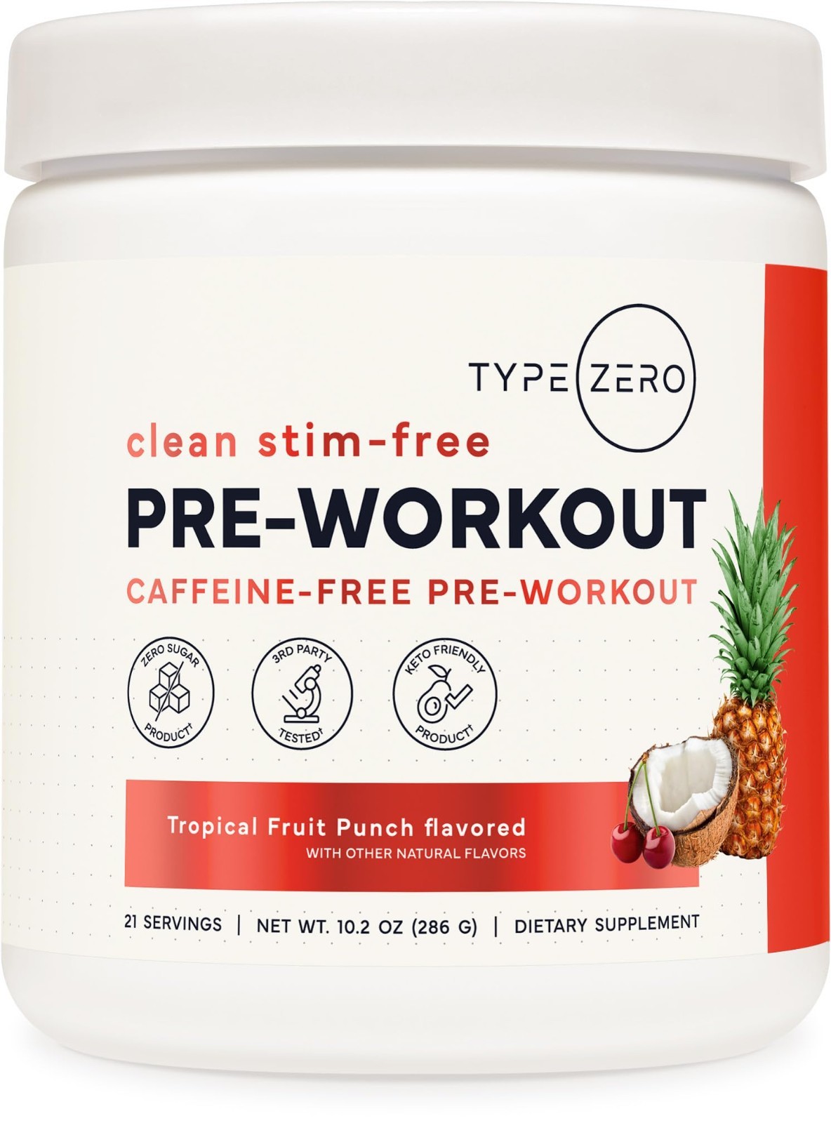 Stim-Free Pre Workout Powder – Tropical Fruit Punch, 21 Servings, Nitric Oxide B