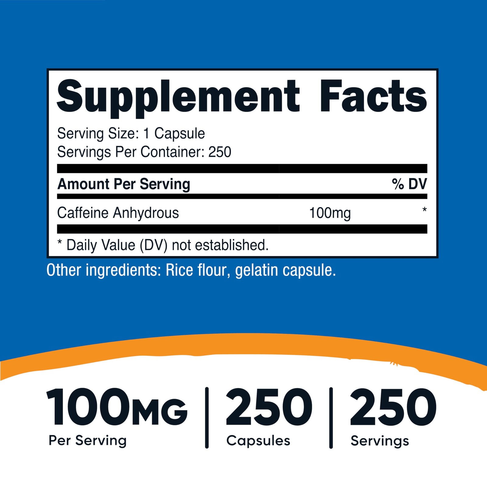Nutricost Caffeine Pills 100mg Per Serving, 250 Capsules
