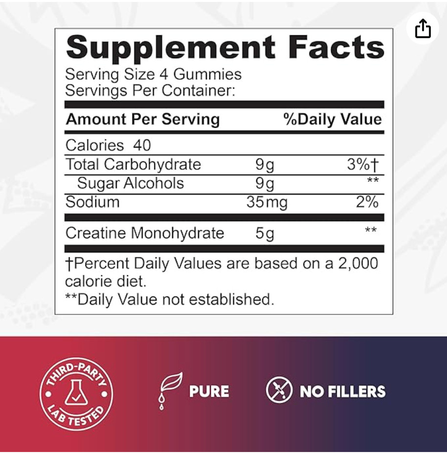 Creatine Monohydrate Gummies 5g – 120 Vegan Creatine Gummies for Muscle Growth,