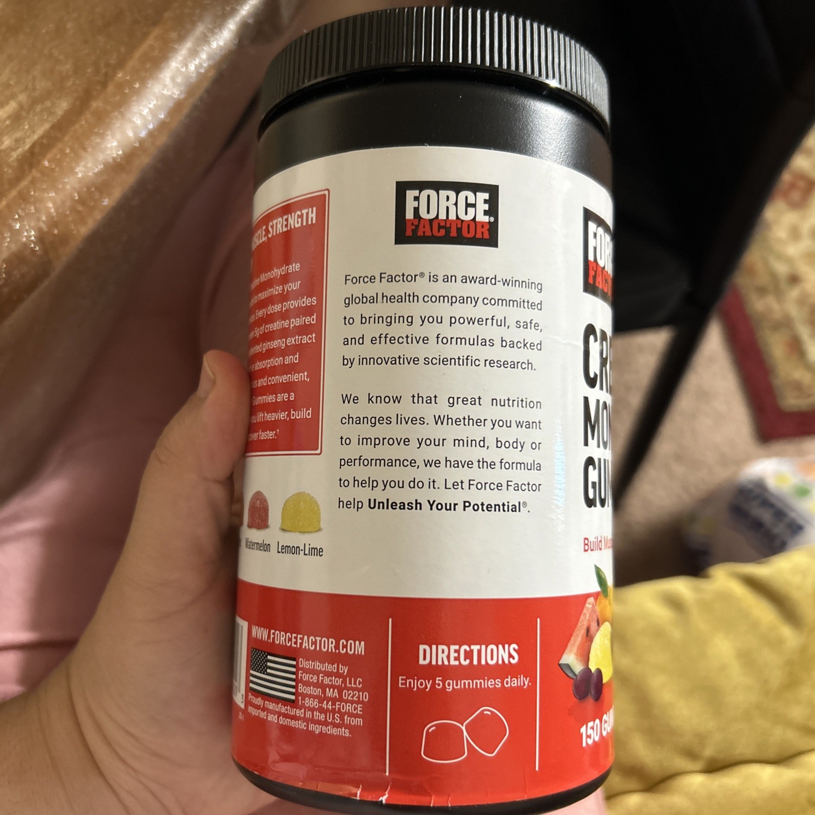 Force Factor Creatine Monohydrate Gummies Assorted Fruit Flavors 150 Exp 08/2027