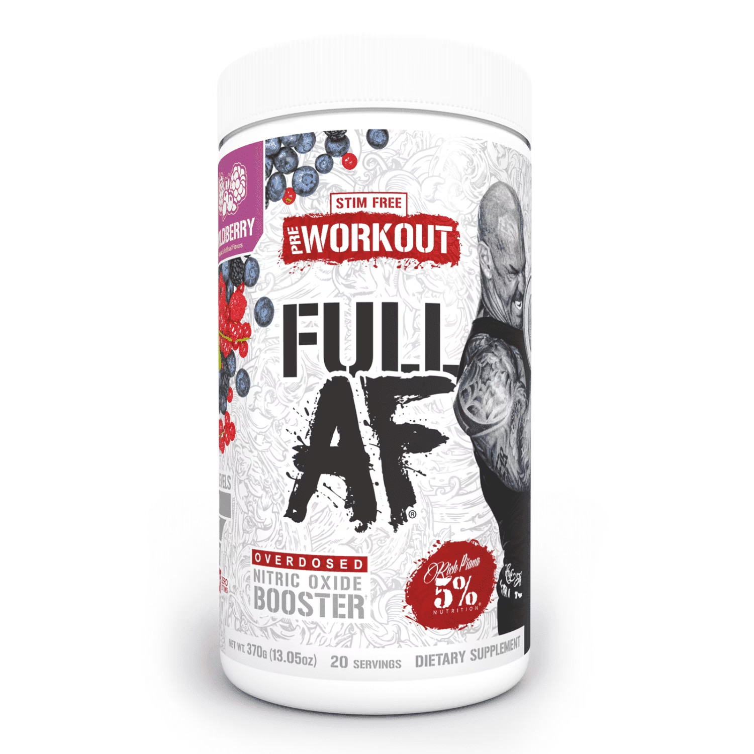 Full AF Pre-Workout Stim-Free Powder Supplement, Caffeine-Free Max Pumps, 20 Ser