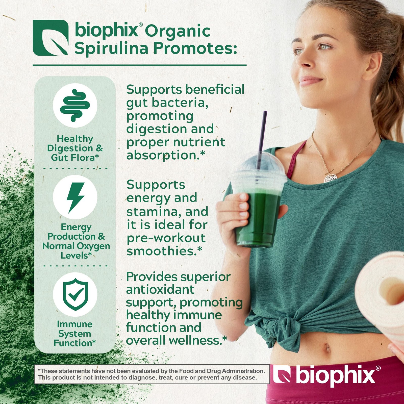 biophix Organic Spirulina Powder, 2.2 Lbs 100% Pure 35.2 Ounce (Pack of 1)