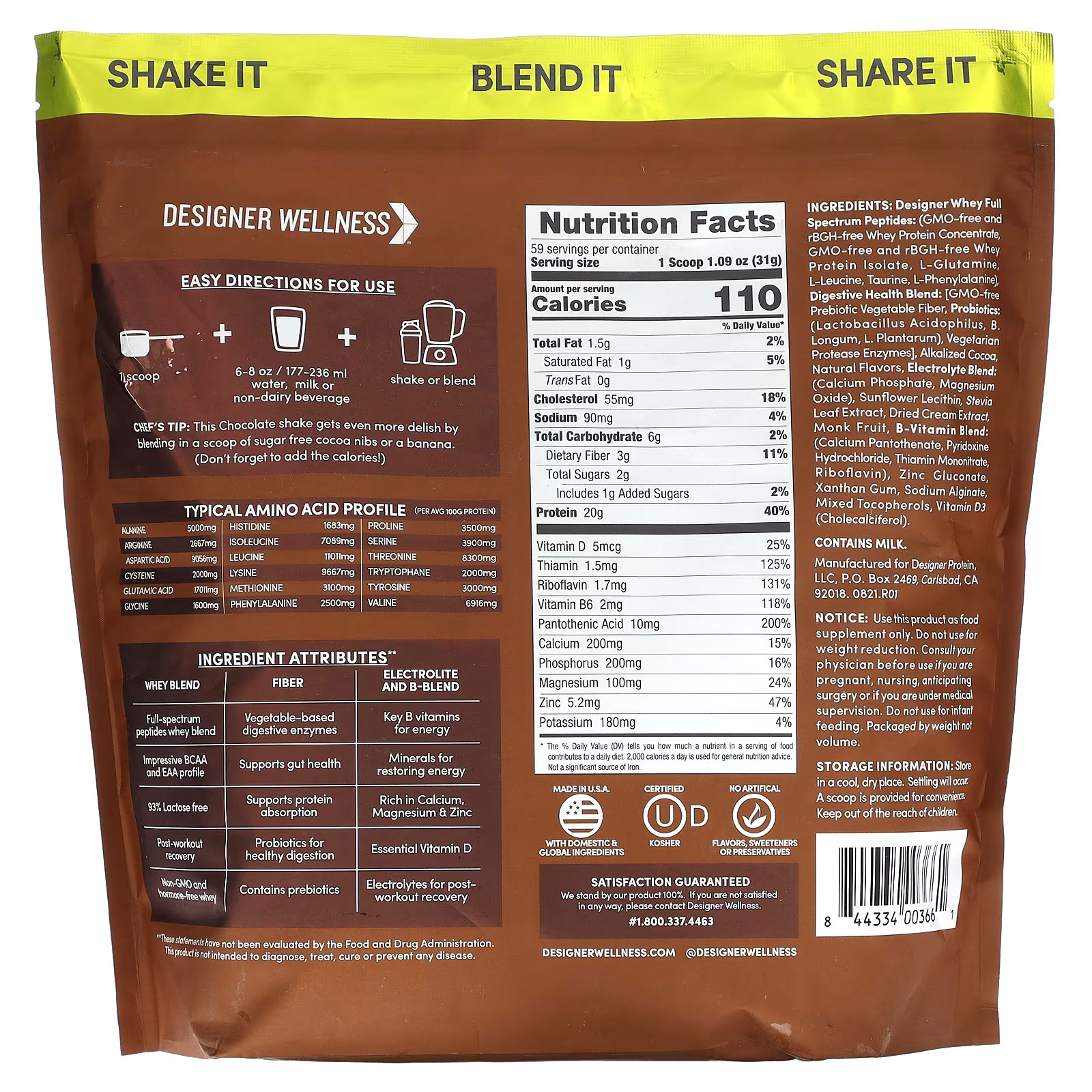 Designer Whey Natural 100% Whey Protein Gourmet Chocolate 4 lbs (1.82 kg)