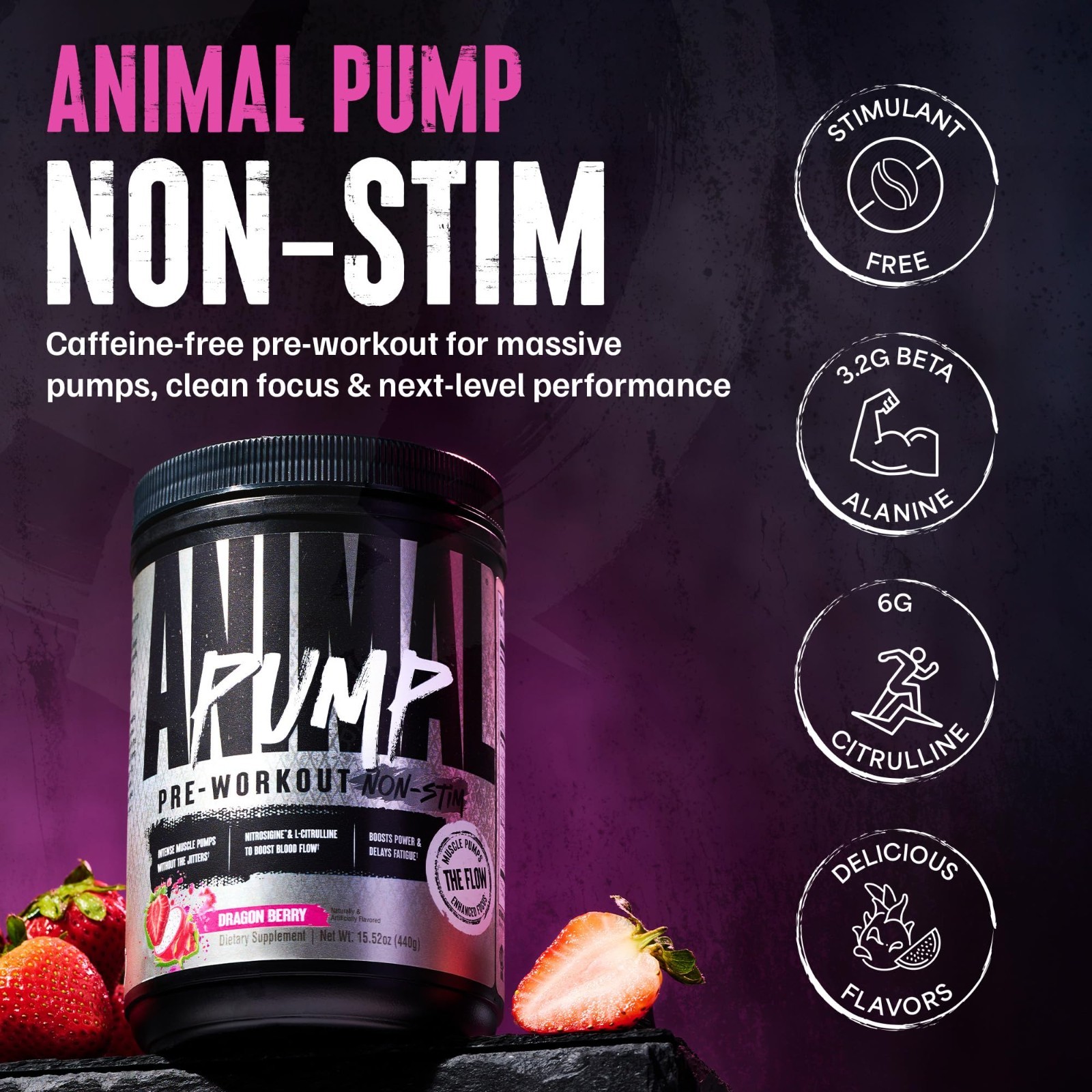 Stim-Free Pre-Workout Powder – 6g L-Citrulline, Beta-Alanine, Electrolytes, 20 S