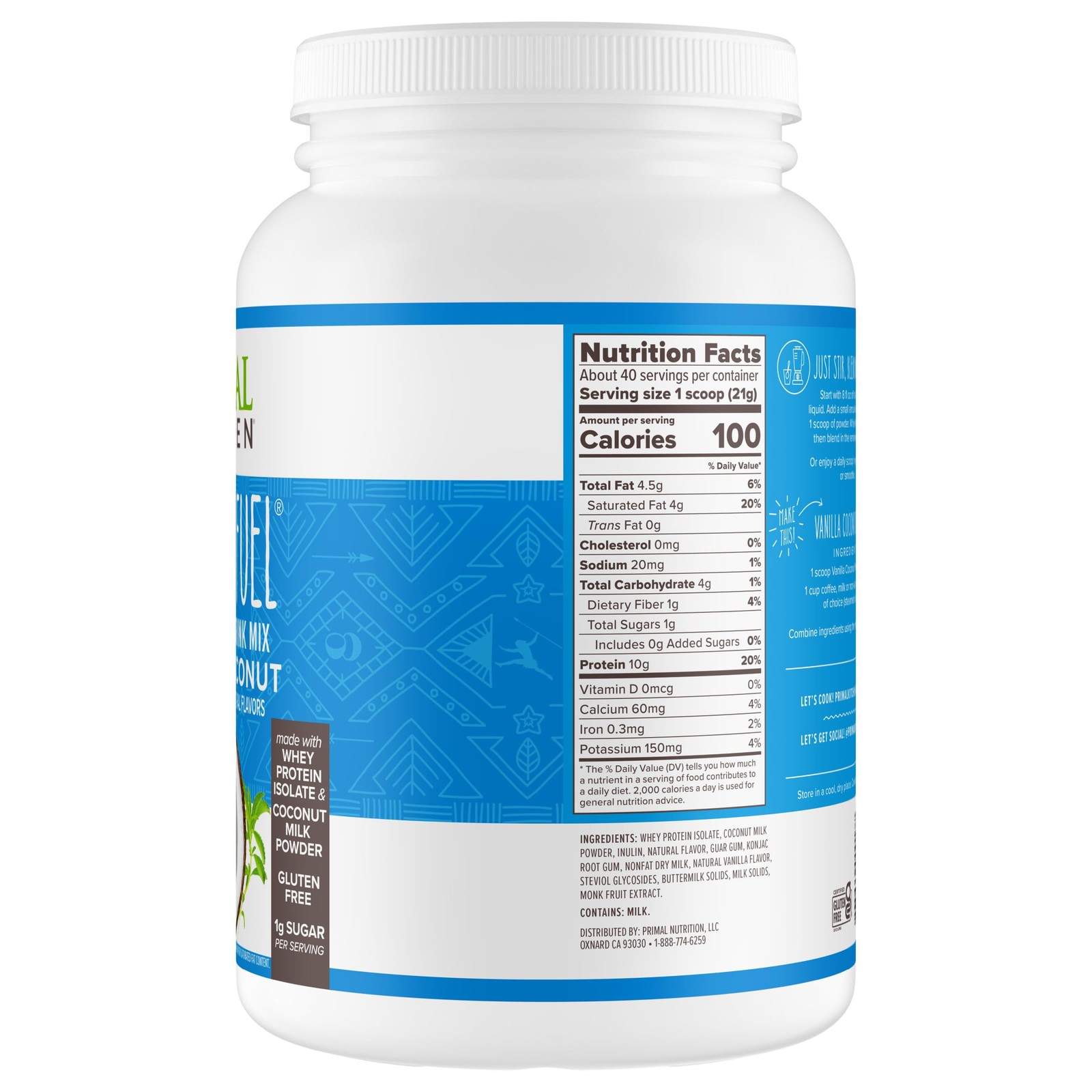 Primal Kitchen Primal Fuel Vanilla Coconut Whey Protein Drink Mix, Gluten and…
