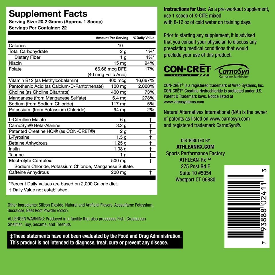 X-CITE Pre-Workout by ATHLEAN-X – Enhanced Formula 15.61 Ounce (Pack of 1)
