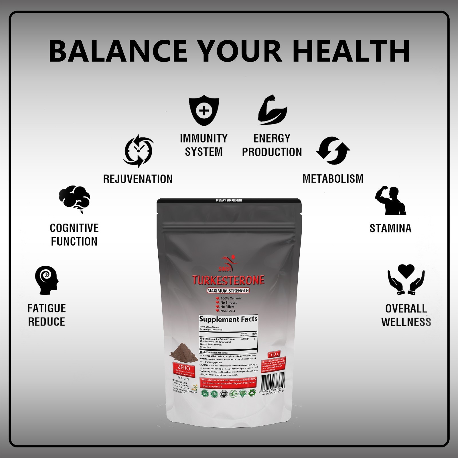 PURE AJUGA TURKESTANICA STRONG HIGH POTENCY DUAL EXTRACT 10% TURKESTERONE 100G