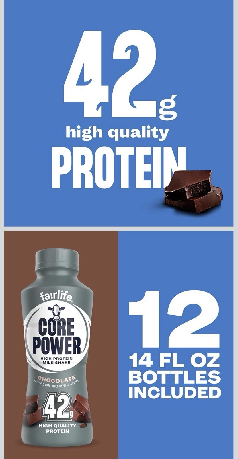 fairlife Core Power 42g Protein Chocolate Milk Shake 14 fl oz 12 Pack