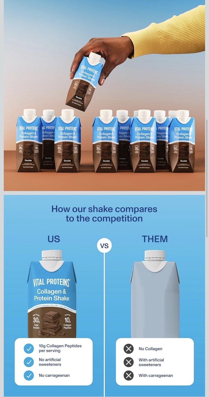 Vital Proteins Collagen Peptides Protein Shake Chocolate Gluten-Free 4 Pack