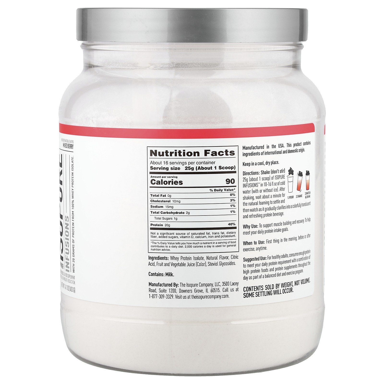 Infusions Protein Powder, Mixed Berry, 14.1 oz (400 g)