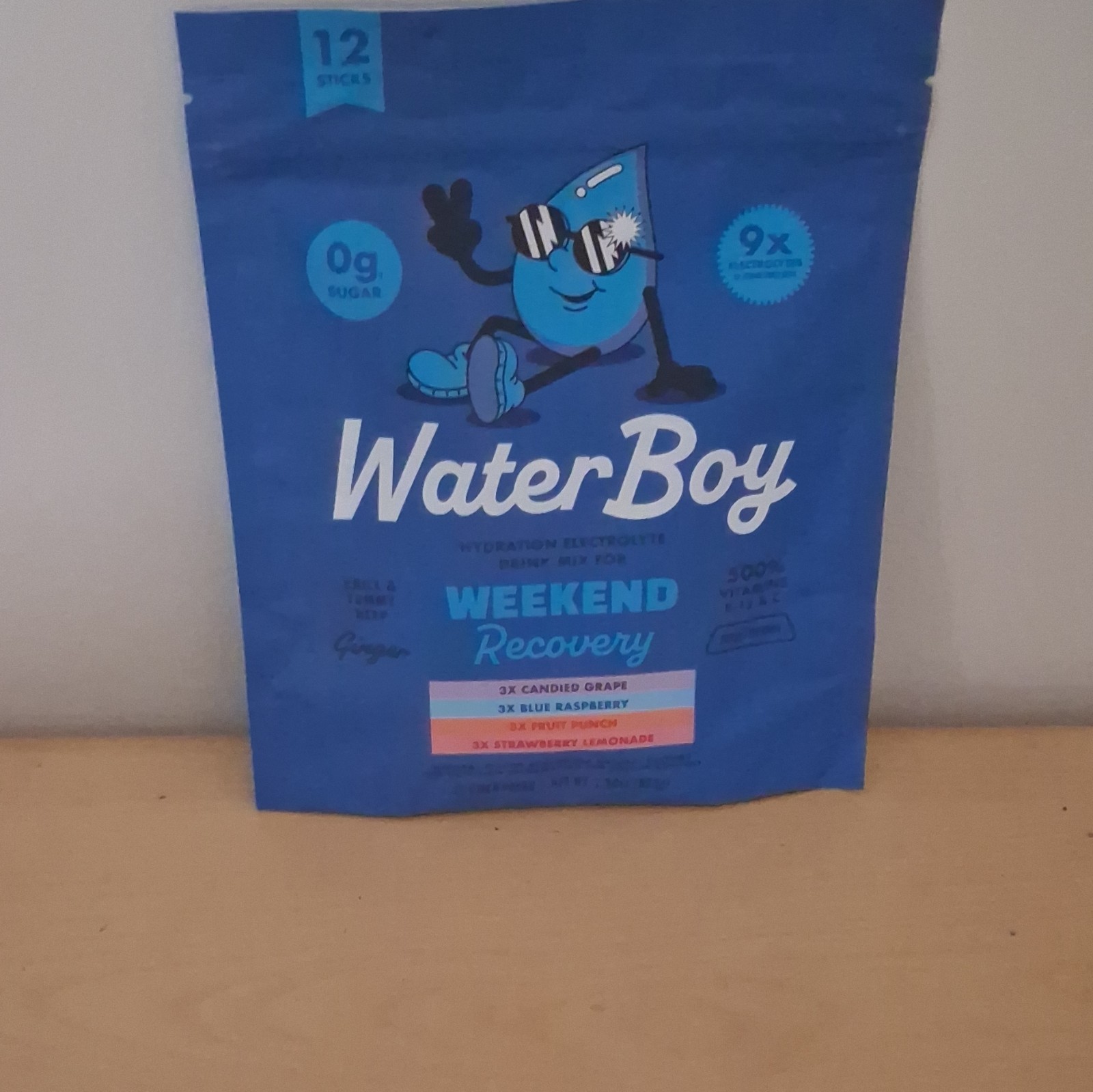 WaterBoy Weekend Recovery Electrolyte Drink Mix, 12 Sticks, Zero Sugar, Vegan