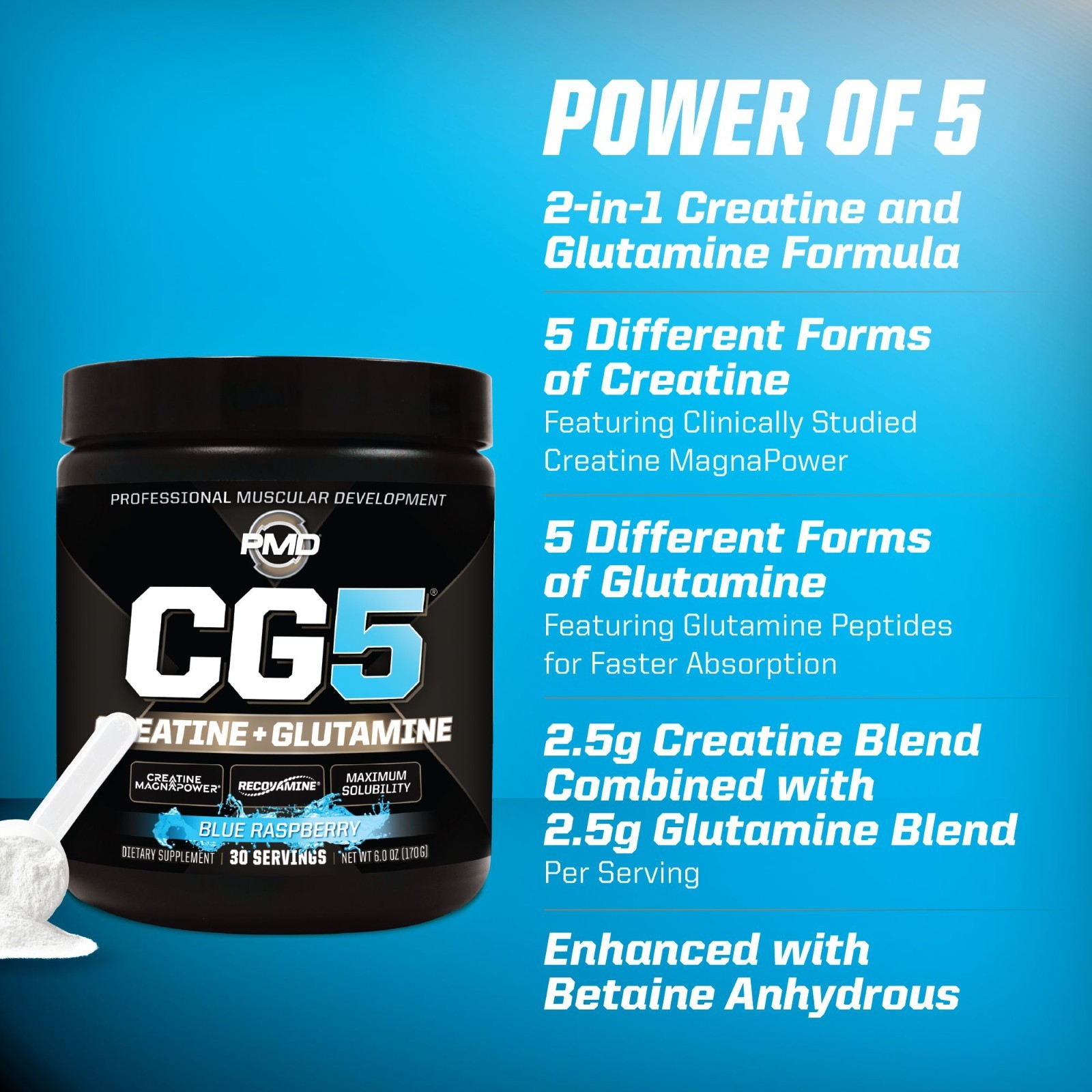 CG5-Creatine/Glutamine Powder-Strength, Power & Recovery-Blue Raspberry 30 serve