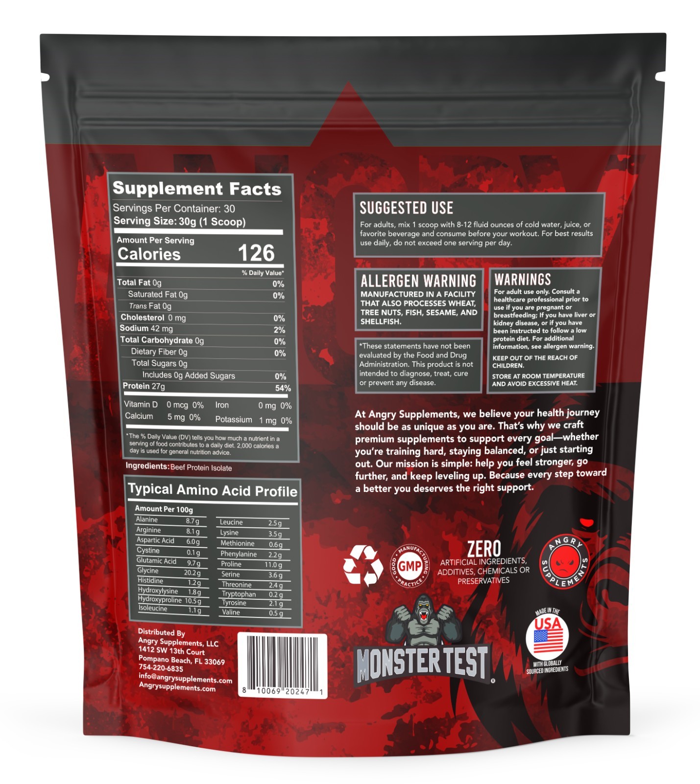 AS Beef Protein Isolate Powder, 27g Protein Serv, Muscle Building Workout 1.98lb