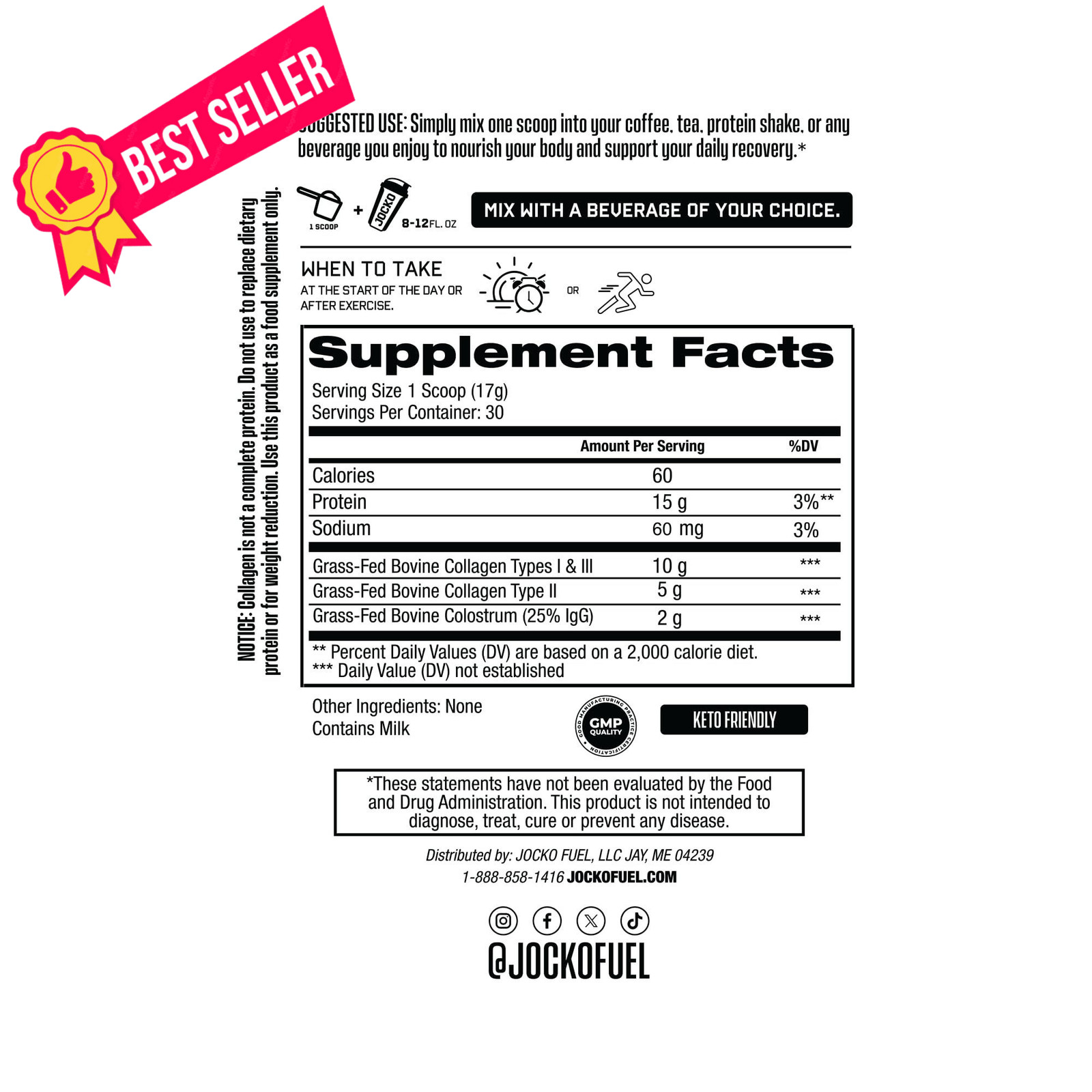 Jocko Fuel Collagen Powder with Colostrum – 15g 1.13 Pound (Pack of 1)