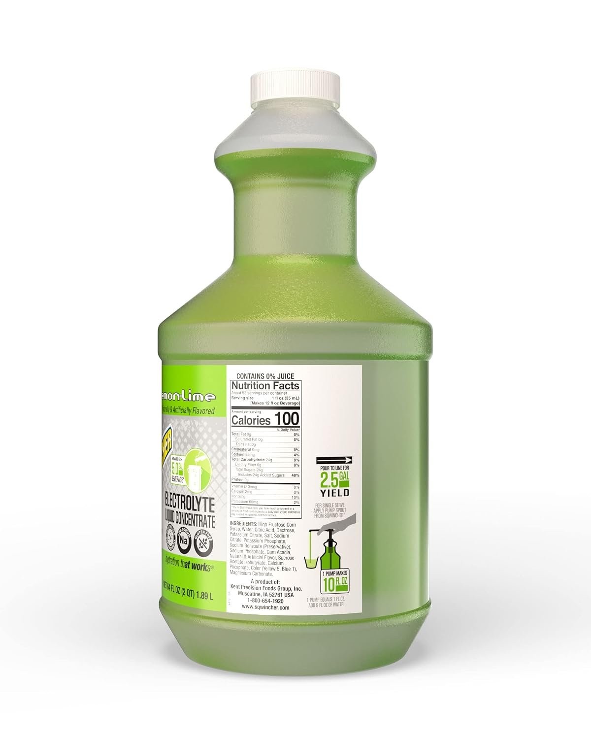 Sqwincher 3039 LL-ZERO Hydration Liquid Concentrate Lemon/Lime 64Oz.
