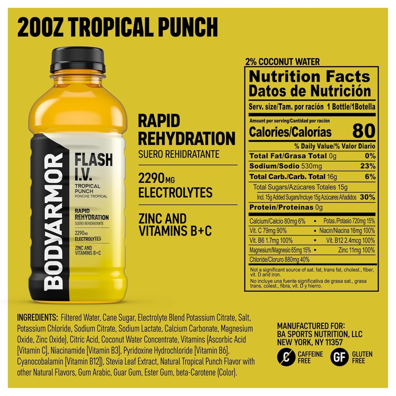 BodyArmor Flash IV Coconut Water Drink Pack of 12 Immunity Hydration 20 Oz