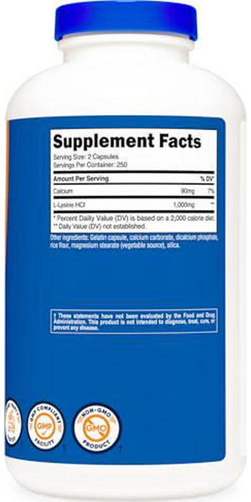 Nutricost L-Lysine 1000mg Per Serving, 250 Servings, 500 Capsules – Gluten Free,