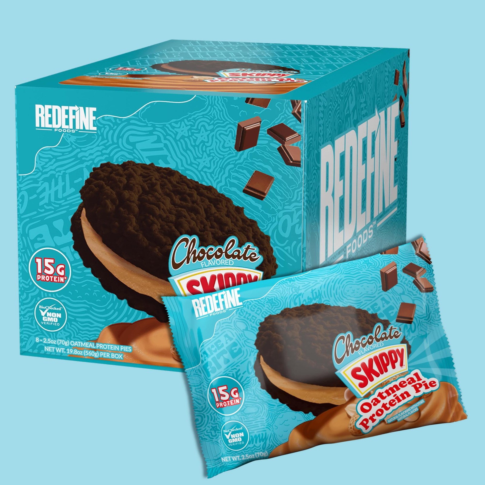 Redefine Foods Oatmeal Protein Pie SKIPPY Chocolate 8 Count 15g Protein Per Serv