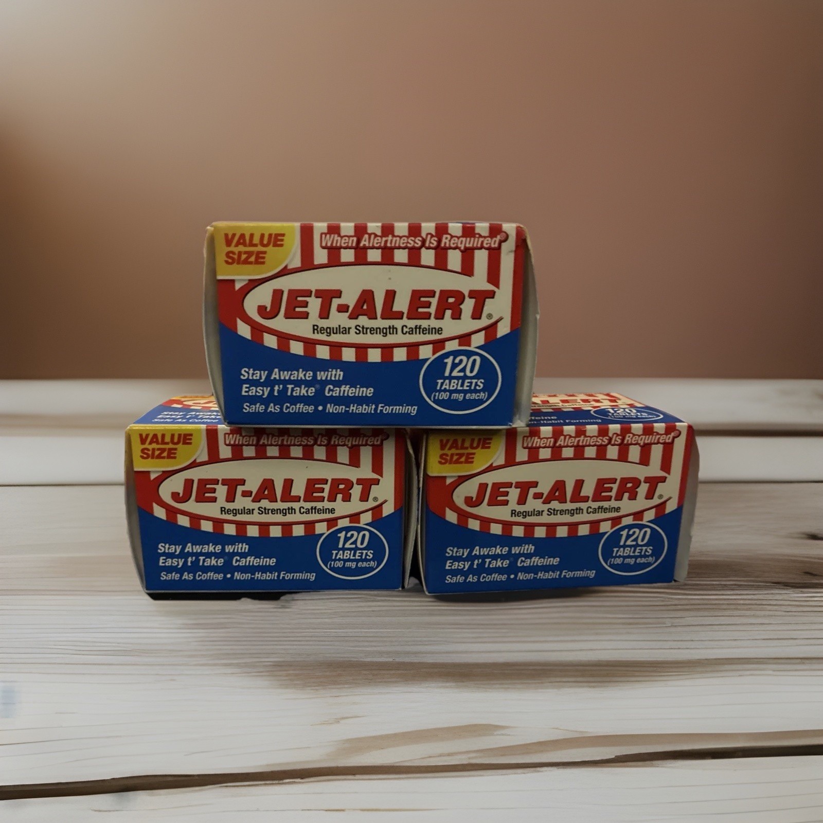 x3 Jet Alert Regular Strength Caffeine 100mg Tablet 120 Ct Ea. (PACK OF 3)