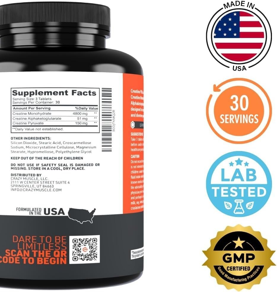 Creatine Capsules, 5G Premium 3X Threeatine Pre Workout Bulk Muscle Mass Gain…