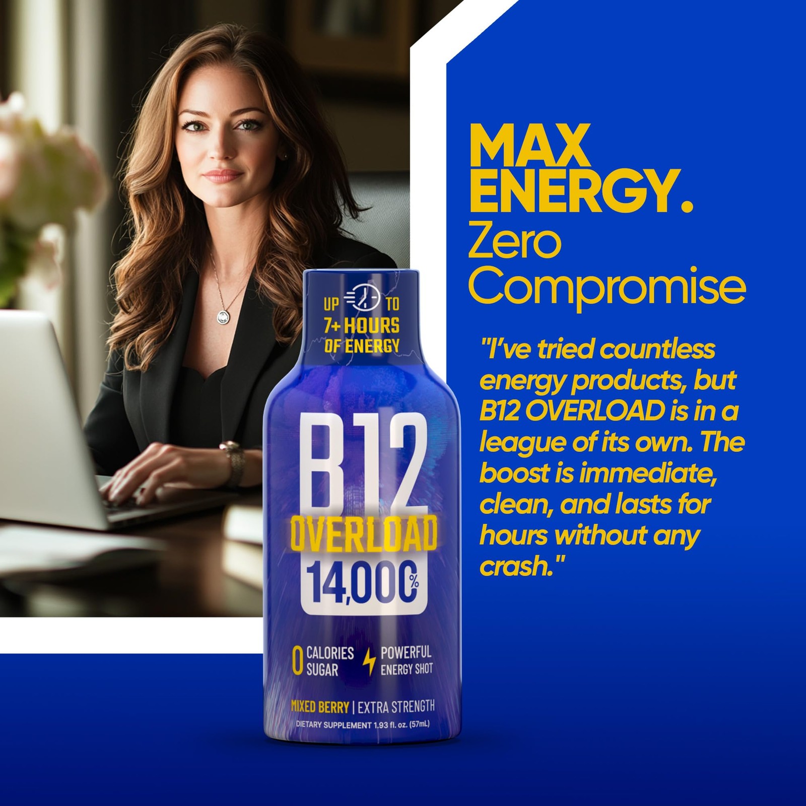 B12 Overload Extra Strength Energy Shot – Mixed Berry– 260mg Caffeine, 14000% B1