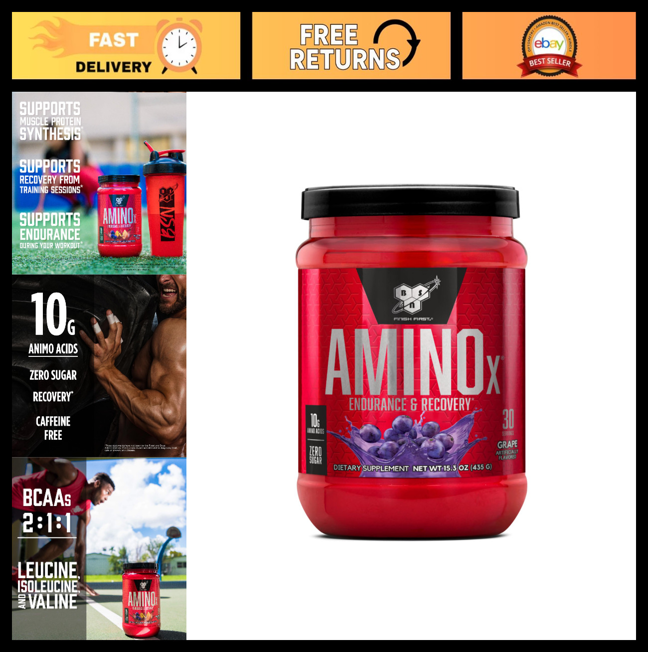 Amino X Muscle Recovery Powder – BCAAs, Keto Friendly, Caffeine-Free, Zero Sugar